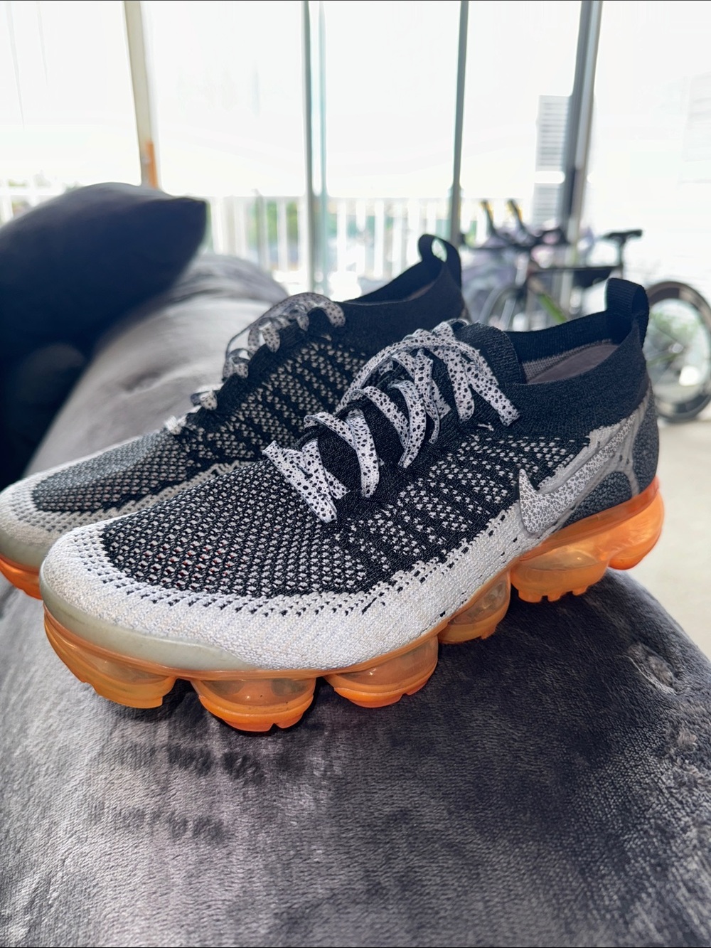 Nike Men’s Flyknit Vapormax Sneakers - Black, Gray & Orange